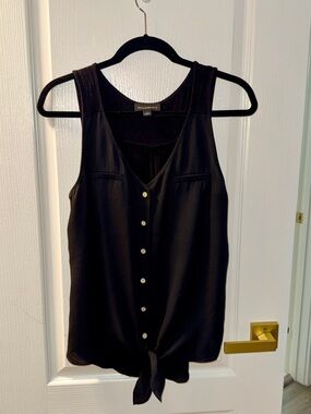 FRAME Black Sleeveless Button-Front Tie-Hem Tank